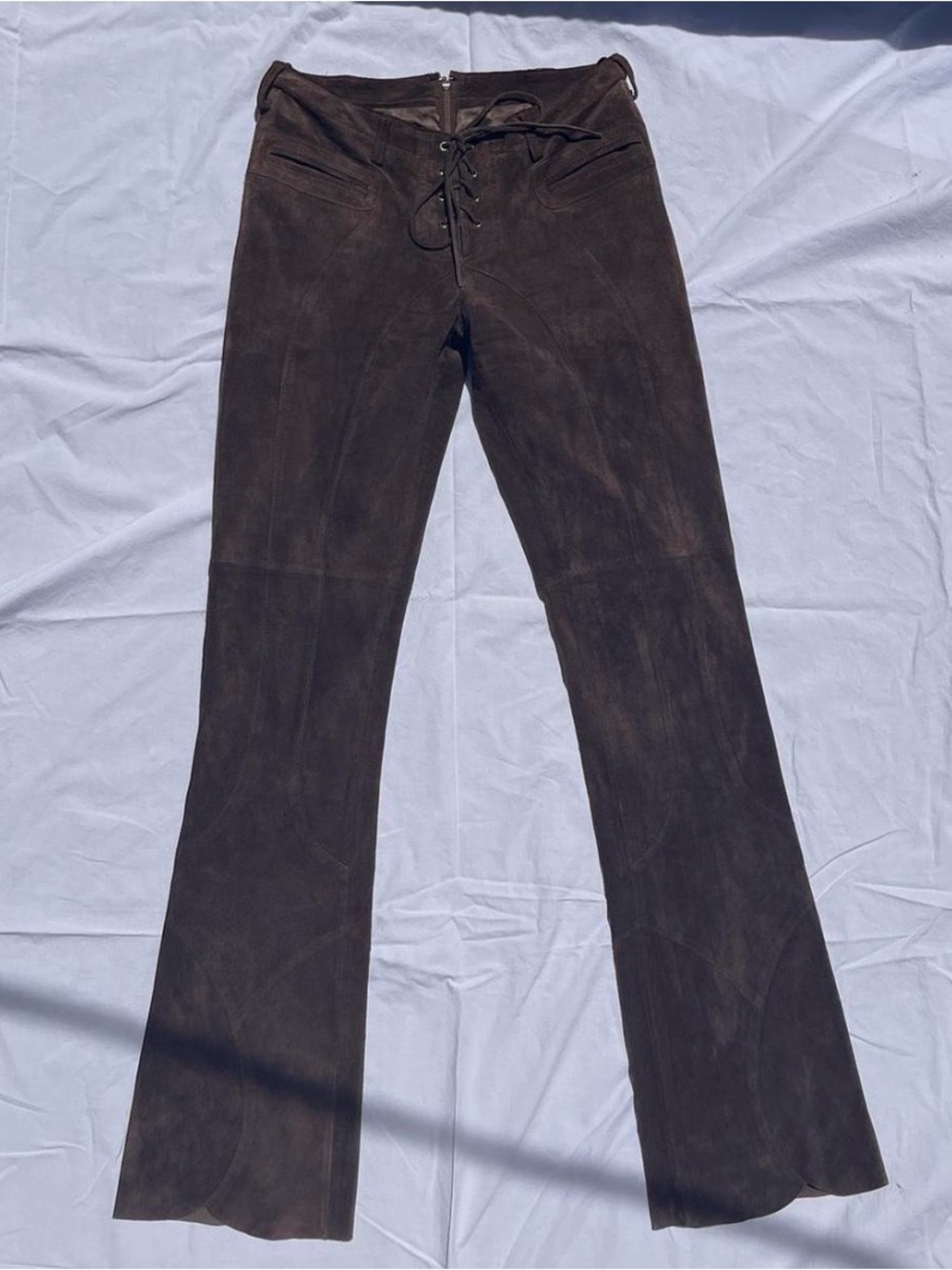 bebe Dark Brown Suede Lace-Up Flared Pants y2k